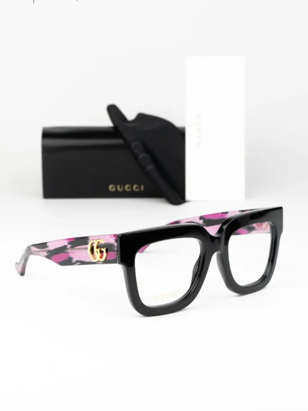 Gucci Women Eyeglasses Black Pink Demo Square GG1549O 003 NEW AUTHENTIC